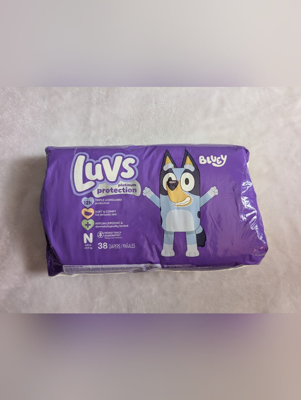 NWT Luvs Platinum Protection Bluey Diapers - Size N (Newborn), 38 Count